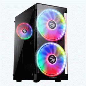 Zebronics Zeb-Conquer Black ATX Mid tower Tempered Glass Side Panel Gaming Cabinet With ARGB Fans